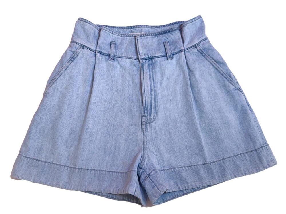 Sz 26 Small Made In Italy Pluspeople Sky Blue Denim Shorts Women's Pleated